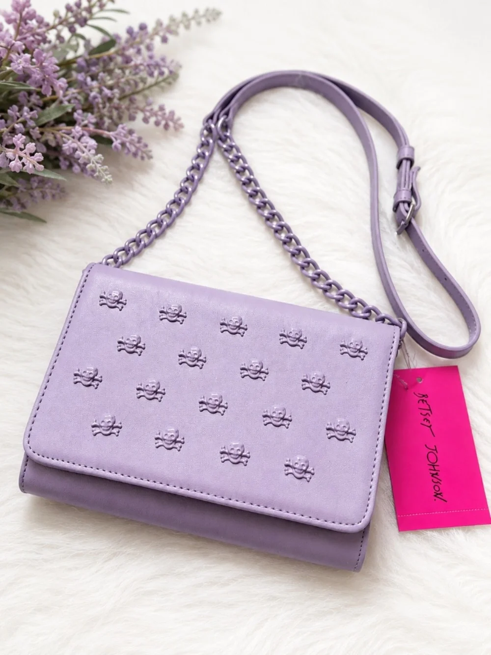 Betsey Johnson Skull Crossbody Bag Lilac Purple Studded Halloween NWT Clutch